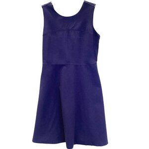 Lands' End Fit and Flare Dress V-Back Sleeveless Side Zip Sz 14 Royal Blue Midi